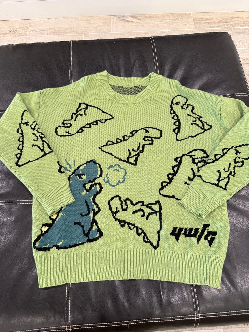 Aelfric Eden Lime Green Crewneck Sweater with Blue Dino Motif